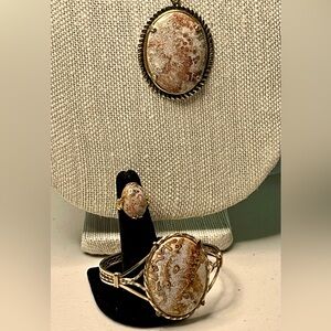 Gold Filled Crazy Lace Agate Necklace, ring, and cuff